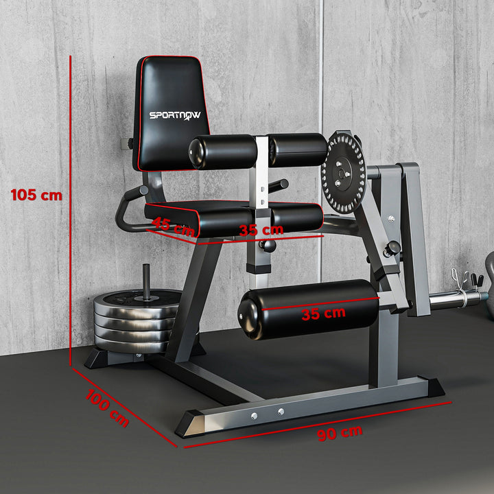 Máquina de Extensão e Flexão de Pernas Ajustável com Carga de Discos para Treino de Glúteos Coxas e Panturrilhas para Ginásio em Casa