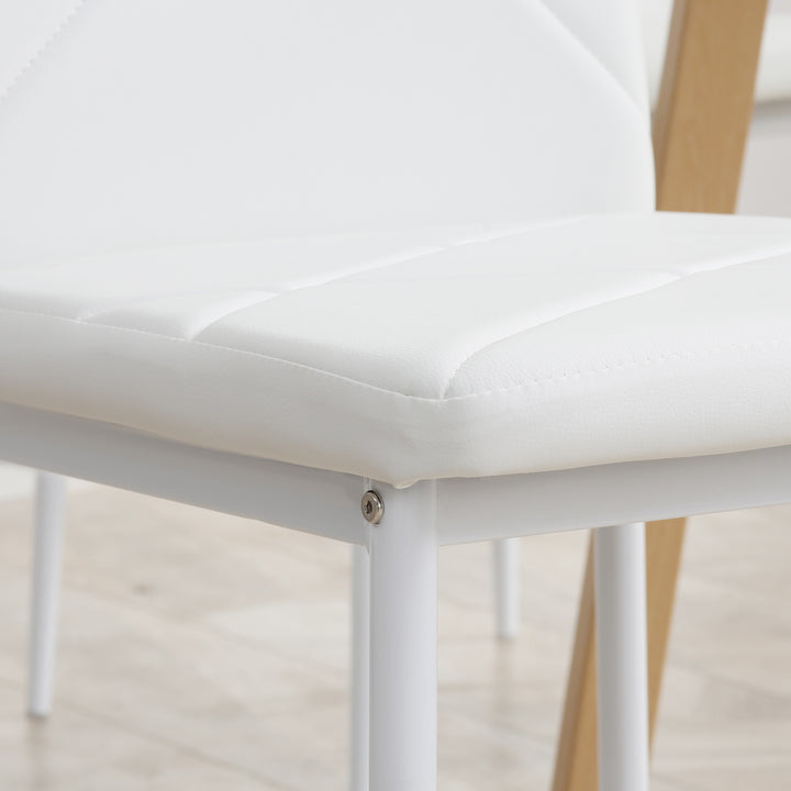 Conjunto de 4 Cadeiras de Sala de Jantar Estofadas em Couro Sintético Cadeiras de Cozinha com Encosto Alto e Pés de Aço Carga Máxima 120kg 41x50x97cm Branco