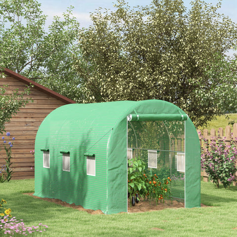 Estufa tipo Túnel 400x200x205 cm Estufa de Jardim com Porta Enrolável e 6 Janelas Cobertura de PE 140 g/m² Estrutura de Metal para Cultivo de Plantas Verduras Verde