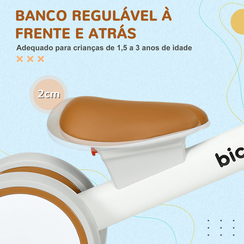 Bicicleta sem Pedais para Crianças de 12-36 Meses Bicicleta de Equilíbrio com Assento Ajustável Cesta e 4 Rodas Silenciosas Carga 20 kg 56x27x39 cm Marrom