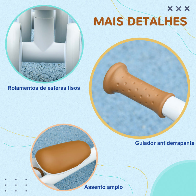 Bicicleta sem Pedais para Crianças de 12-36 Meses Bicicleta de Equilíbrio com Assento Ajustável Cesta e 4 Rodas Silenciosas Carga 20 kg 56x27x39 cm Marrom