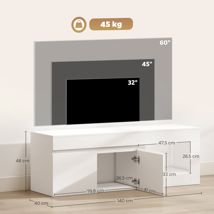 Móvel de TV Mobiliário de TV com 2 Portas Prateleira Aberta Móvel de TV de Sala de Estar para Televisóres de 60 Polegadas 140x40x48 cm Branco