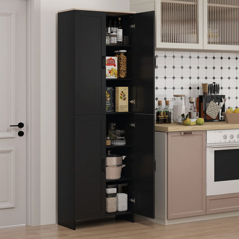 Armário de Cozinha Armário de Armazenamento Cozinha com 4 Portas e Prateleiras Ajustáveis Anti-Tombo 60x30x170,5 cm Preto