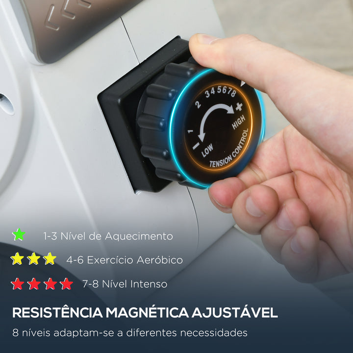 Máquina de Remo Magnético Máquina de Remo Dobrável com Resistência de 8 Níveis Ecrã LCD e 2 Rodas de Transporte para Ginásio Carga Máxima 130 kg 180x48x60 cm Branco