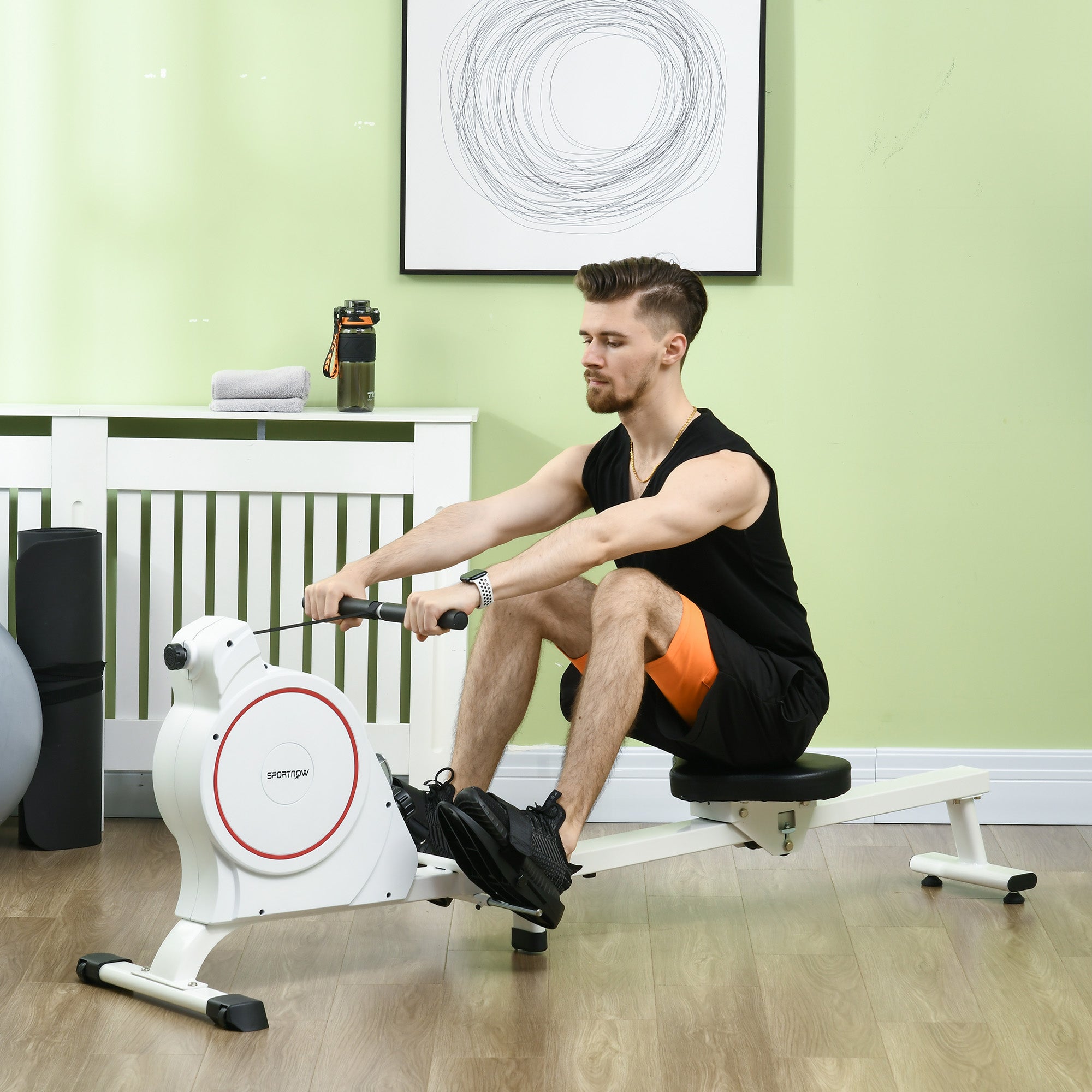 Máquina de Remo Magnético Máquina de Remo Dobrável com Resistência de 8 Níveis Ecrã LCD e 2 Rodas de Transporte para Ginásio Carga Máxima 130 kg 180x48x60 cm Branco