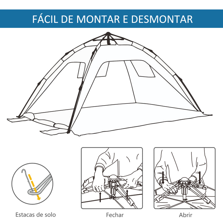 Tenda de Praia Dobrável Tenda de Praia Pop-up para 1-2 Pessoas com 2 Portas 2 Janelas e Bolsa de Transporte para Parque Campismo 220x173x120 cm Azul