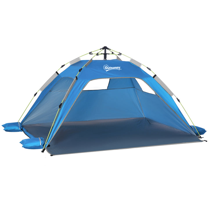 Tenda de Praia Dobrável Tenda de Praia Pop-up para 1-2 Pessoas com 2 Portas 2 Janelas e Bolsa de Transporte para Parque Campismo 220x173x120 cm Azul