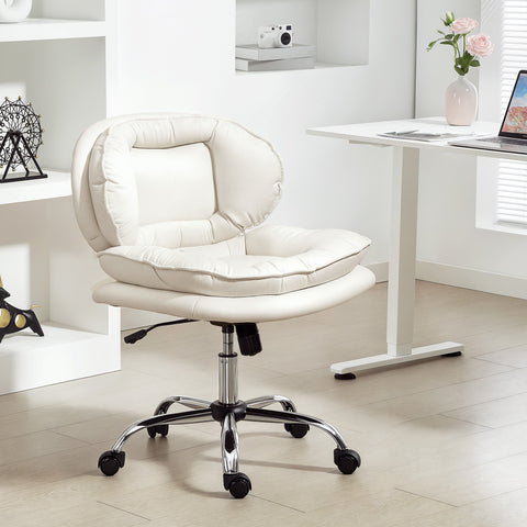 Cadeira de Escritório com Rodas Cadeira para Secretária com Função Inclinável Assento Amplo Sem Braços Duplo Acolchoamento Altura Ajustável 60x65x83-93 cm Cinza Claro