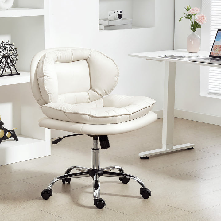 Cadeira de Escritório com Rodas Cadeira para Secretária com Função Inclinável Assento Amplo Sem Braços Duplo Acolchoamento Altura Ajustável 60x65x83-93 cm Cinza Claro