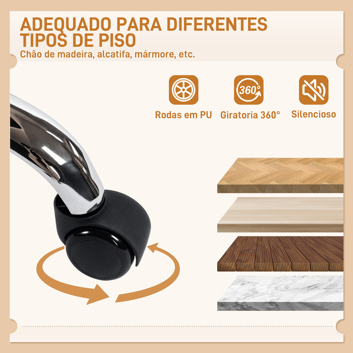 Cadeira de Escritório com Rodas Cadeira para Secretária com Função Inclinável Assento Amplo Sem Braços Duplo Acolchoamento Altura Ajustável 60x65x83-93 cm Cinza Claro