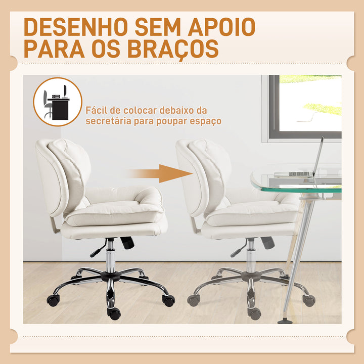 Cadeira de Escritório com Rodas Cadeira para Secretária com Função Inclinável Assento Amplo Sem Braços Duplo Acolchoamento Altura Ajustável 60x65x83-93 cm Cinza Claro