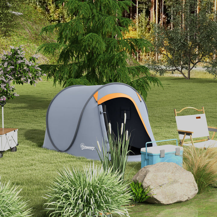 Tenda de Campismo para 2-3 Pessoas Tenda de Campismo Impermeável de 2000 mm com Bolsa de Transporte para Campismo Pesca Trekking 245x148x105 cm Cinzento