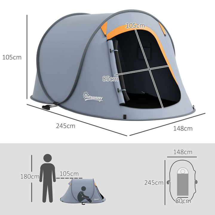 Tenda de Campismo para 2-3 Pessoas Tenda de Campismo Impermeável de 2000 mm com Bolsa de Transporte para Campismo Pesca Trekking 245x148x105 cm Cinzento