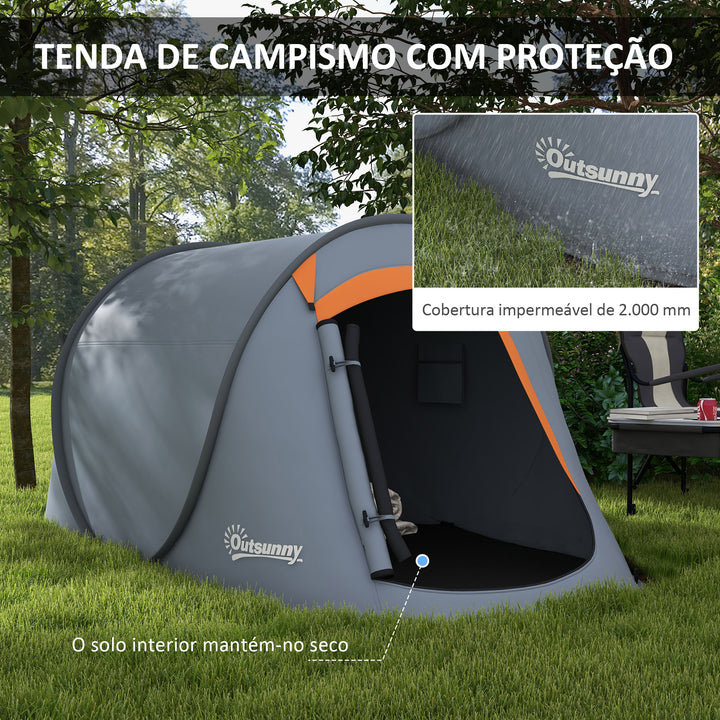 Tenda de Campismo para 2-3 Pessoas Tenda de Campismo Impermeável de 2000 mm com Bolsa de Transporte para Campismo Pesca Trekking 245x148x105 cm Cinzento