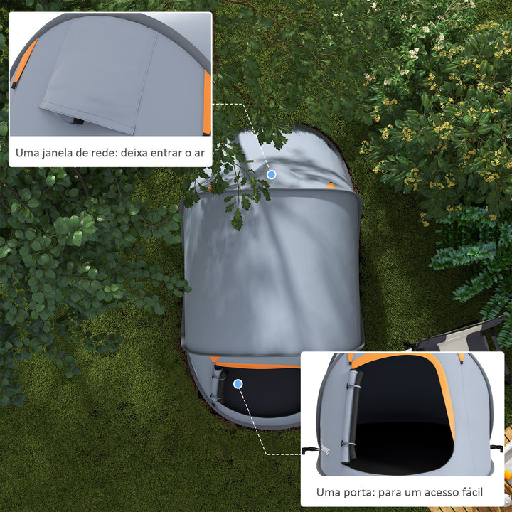 Tenda de Campismo para 2-3 Pessoas Tenda de Campismo Impermeável de 2000 mm com Bolsa de Transporte para Campismo Pesca Trekking 245x148x105 cm Cinzento
