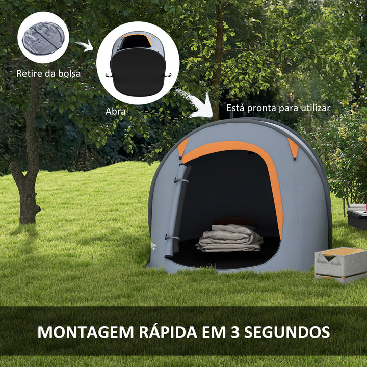 Tenda de Campismo para 2-3 Pessoas Tenda de Campismo Impermeável de 2000 mm com Bolsa de Transporte para Campismo Pesca Trekking 245x148x105 cm Cinzento