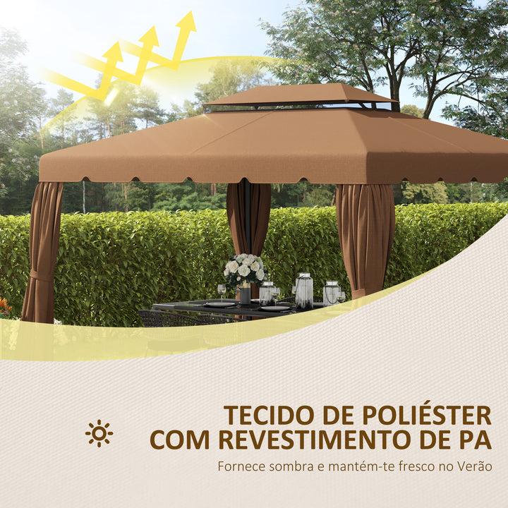 Cobertura de Substituição para Pérgola 4x3 m Teto de Substituição para Pérgolas Exterior com Duplo Teto e 8 Orifícios de Drenagem Café