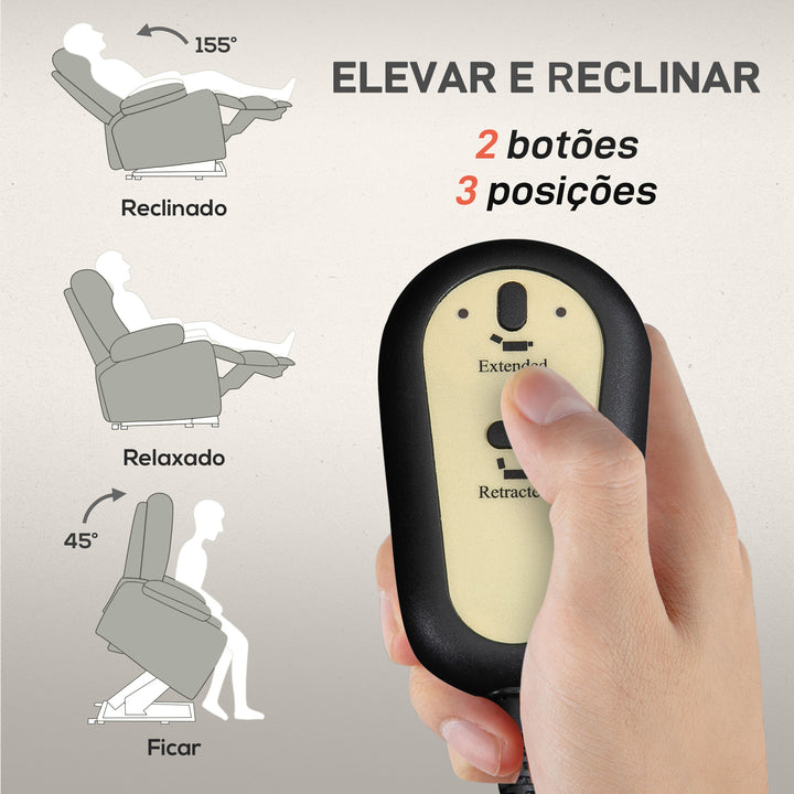 Poltrona Relax Levanta Pessoas Elétrica Poltrona com 8 Pontos de Massagem Poltrona Elétrica Reclinável com Função de Aquecimento 2 Controlos Remotos e Bolso Lateral Cinza Claro