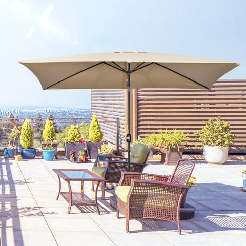 Chapéu de Sol de Alumínio 195x295x240 cm Chapéu de Sol Retangular de Jardim Inclinável com Manivela e Mastro Desmontável para Terraço Piscina Pátio Exterior Cáqui