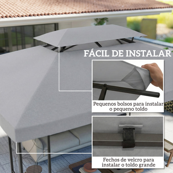 Teto de Substituição para Pérgola, 4x3 m, Cobertura de Substituição com Teto Duplo, 10 Orifícios de Drenagem e Proteção UV, APENAS Toldo de Substituição para Pavilhão, Cinzento Claro