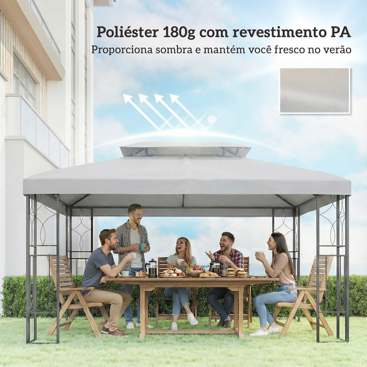Teto de Substituição para Pérgola, 4x3 m, Cobertura de Substituição com Teto Duplo, 10 Orifícios de Drenagem e Proteção UV, APENAS Toldo de Substituição para Pavilhão, Cinzento Claro