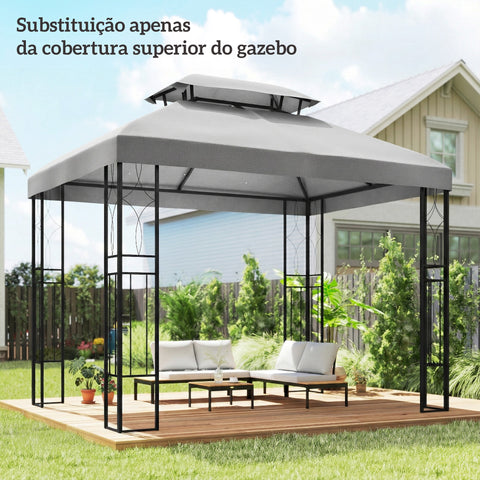 Teto de Substituição para Pérgola, 4x3 m, Cobertura de Substituição com Teto Duplo, 10 Orifícios de Drenagem e Proteção UV, APENAS Toldo de Substituição para Pavilhão, Cinzento Claro