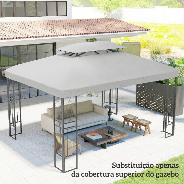 Teto de Substituição para Pérgola, 4x3 m, Cobertura de Substituição com Teto Duplo, 10 Orifícios de Drenagem e Proteção UV, APENAS Toldo de Substituição para Pavilhão, Cinzento Claro
