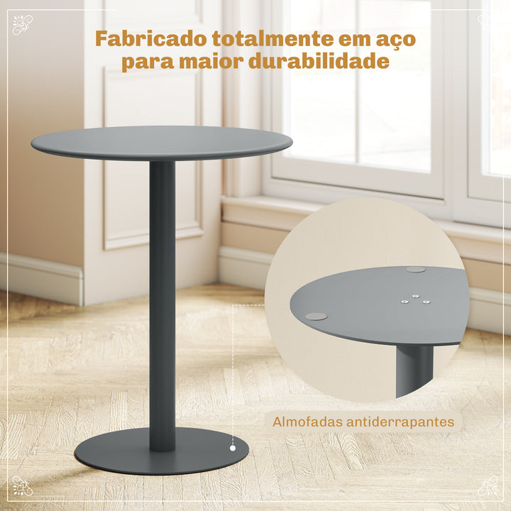Mesa de Refeição Redonda para 2 Pessoas Mesa de Cozinha de Aço para Interior e Exterior Ø60x72 cm Cinza