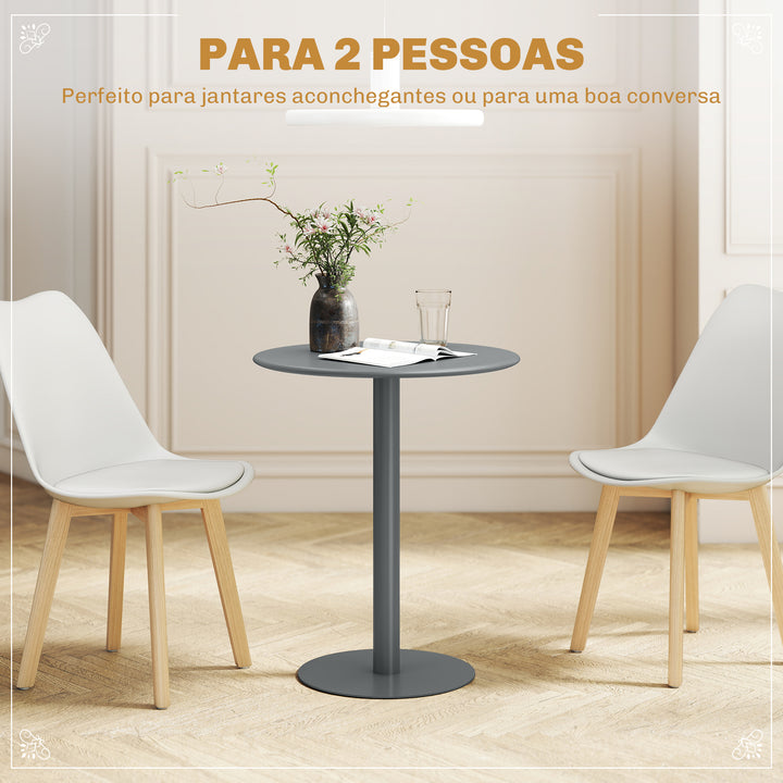 Mesa de Refeição Redonda para 2 Pessoas Mesa de Cozinha de Aço para Interior e Exterior Ø60x72 cm Cinza