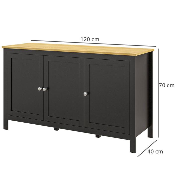 Aparador de Sala de Estar com 3 Portas Buffet Sala de Estar com Prateleiras Ajustáveis para Sala de Jantar Estilo Moderno 120x40x70 cm Preto e Madeira
