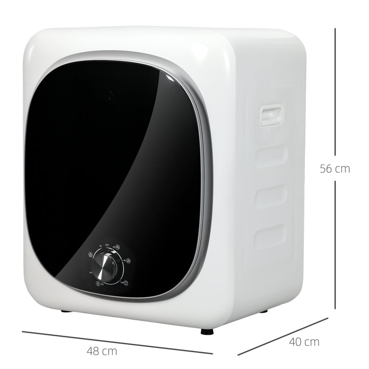 Máquina de Secar por Evacuação 4 kg Máquina de Secar Roupa 800W com Função Anti-Vincos Esterilização 5 Programas Carga Frontal Fácil de Engomar Tambor em Aço Inoxidável 48x40x56 cm Branco