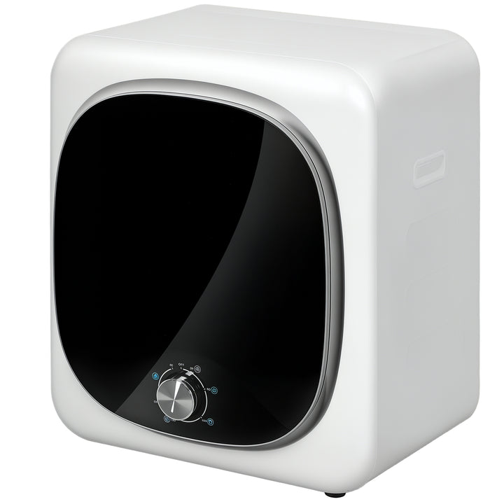 Máquina de Secar por Evacuação 4 kg Máquina de Secar Roupa 800W com Função Anti-Vincos Esterilização 5 Programas Carga Frontal Fácil de Engomar Tambor em Aço Inoxidável 48x40x56 cm Branco