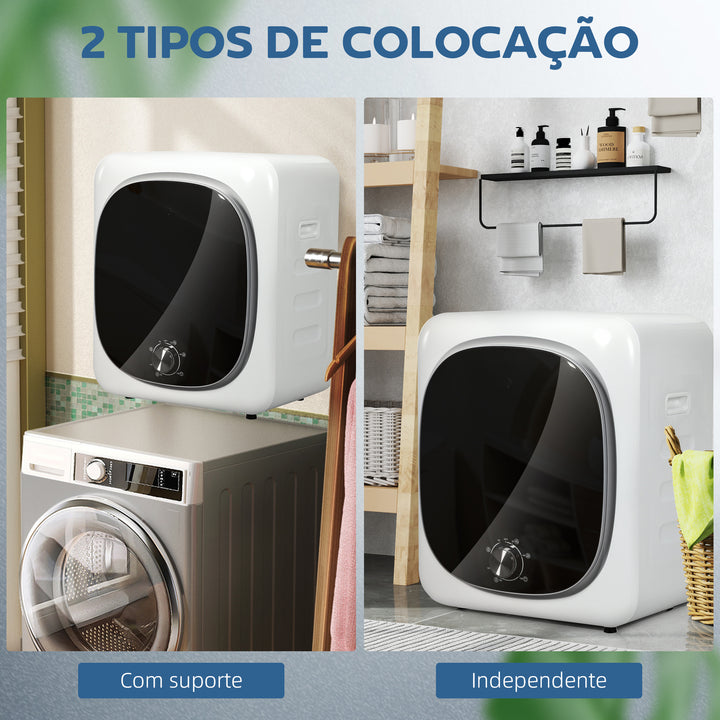 Máquina de Secar por Evacuação 4 kg Máquina de Secar Roupa 800W com Função Anti-Vincos Esterilização 5 Programas Carga Frontal Fácil de Engomar Tambor em Aço Inoxidável 48x40x56 cm Branco