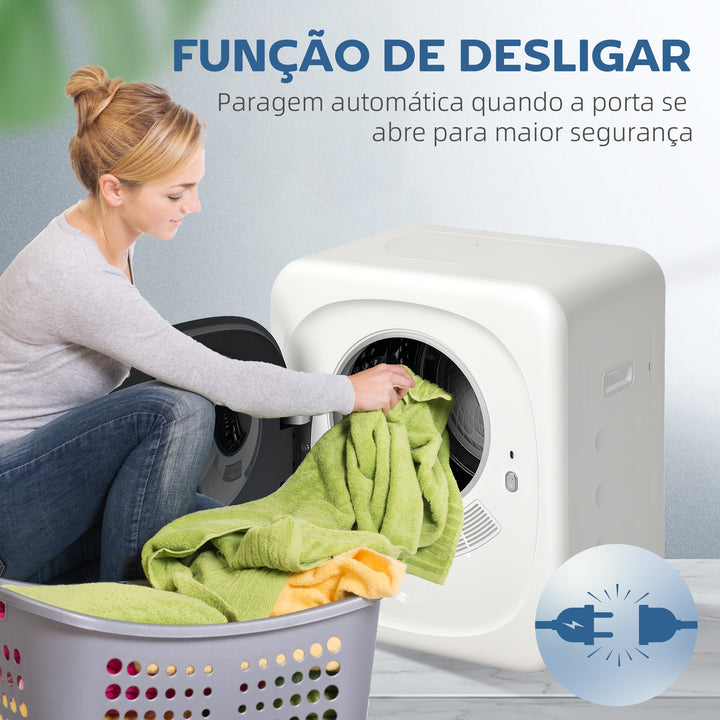 Máquina de Secar por Evacuação 4 kg Máquina de Secar Roupa 800W com Função Anti-Vincos Esterilização 5 Programas Carga Frontal Fácil de Engomar Tambor em Aço Inoxidável 48x40x56 cm Branco