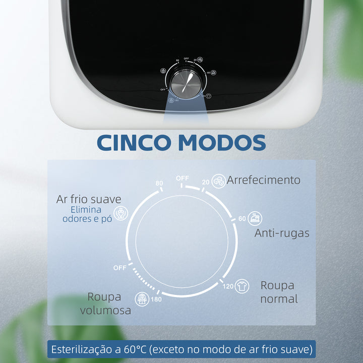 Máquina de Secar por Evacuação 4 kg Máquina de Secar Roupa 800W com Função Anti-Vincos Esterilização 5 Programas Carga Frontal Fácil de Engomar Tambor em Aço Inoxidável 48x40x56 cm Branco