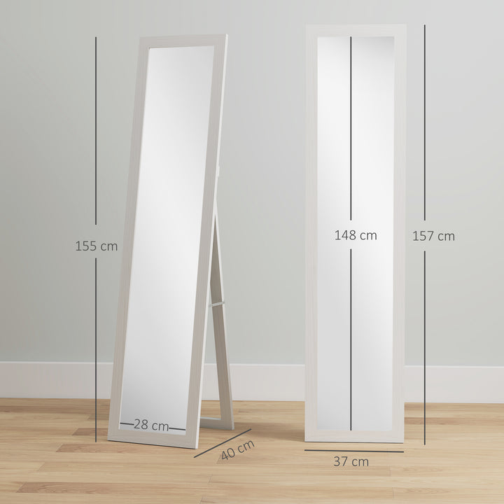 Espelho de Corpo Inteiro 37x155 cm Espelho de Pé Espelho de Parede Retangular com Estrutura de Madeira Decorativo para Sala de Estar Dormitório Corredor Branco com Veios