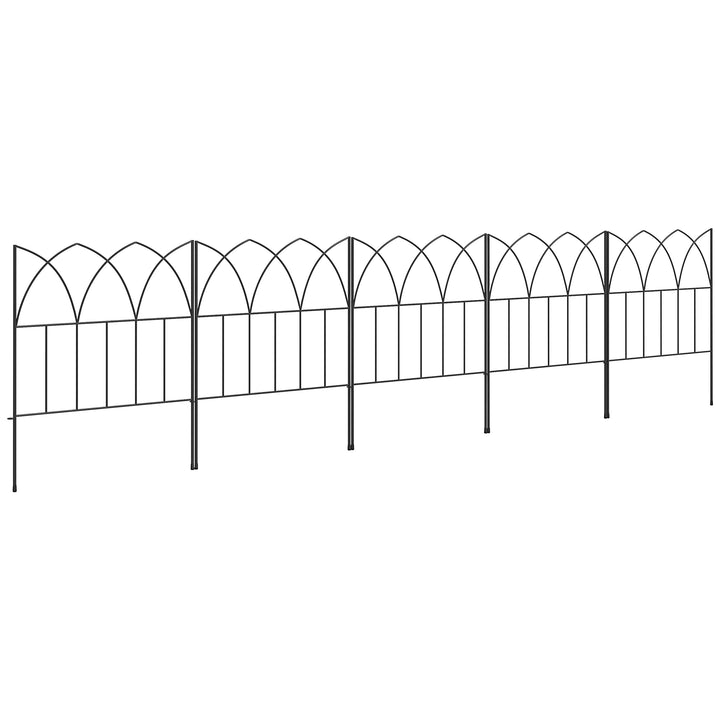 Cercas de Jardim 205x45,5 cm Conjunto de 5 Cercas Decorativas para Jardim de Metal Combinação Livre Barreira para Animais para Terraço Pátio Relva Preto