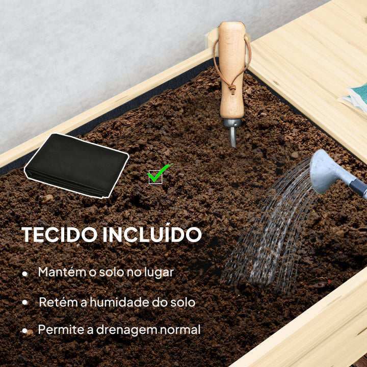 Floreira de Madeira Mesa de Cultivo com Rodas Prateleira e Laterais Dobráveis Floreira Elevada para Cultivo de Flores Vegetais em Jardim Varanda 145x52x86 cm Madeira