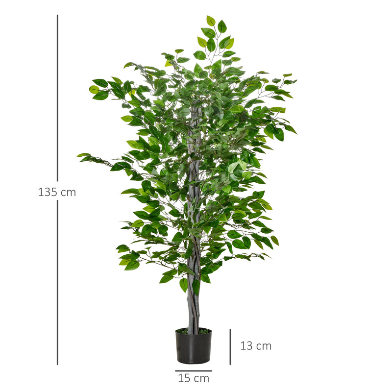 Planta Artificial Ficus 135 cm com Vaso 756 Folhas Planta Artificial Realista para Interior e Exterior Planta Artificial Decorativa Verde