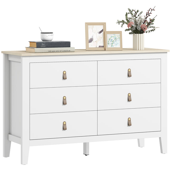 Cómoda de 6 Gavetas Cómoda para Dormitório com Puxadores de PU Cómoda para Sala de Estar Corredor 120x40x78 cm Branco