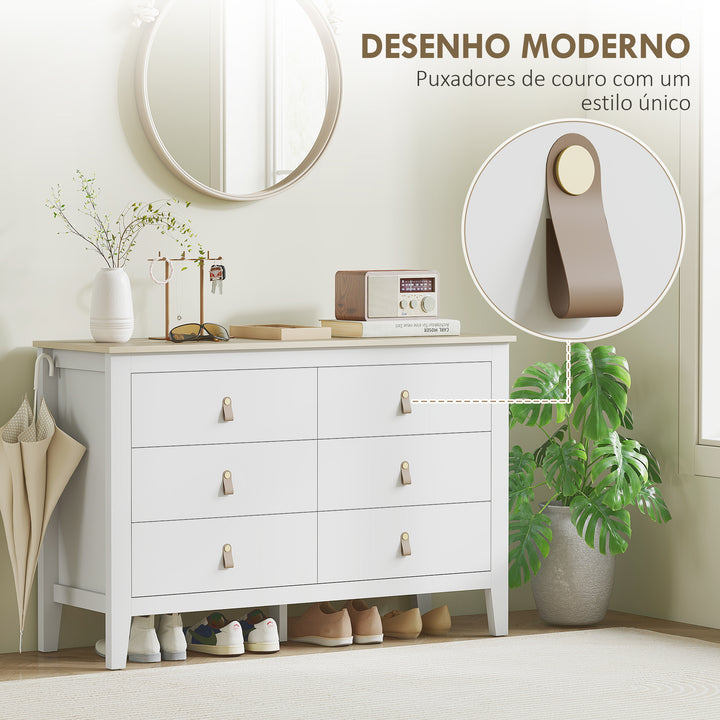Cómoda de 6 Gavetas Cómoda para Dormitório com Puxadores de PU Cómoda para Sala de Estar Corredor 120x40x78 cm Branco