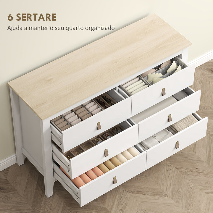 Cómoda de 6 Gavetas Cómoda para Dormitório com Puxadores de PU Cómoda para Sala de Estar Corredor 120x40x78 cm Branco