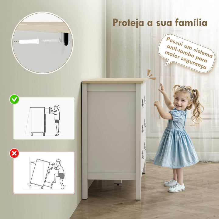 Cómoda de 6 Gavetas Cómoda para Dormitório com Puxadores de PU Cómoda para Sala de Estar Corredor 120x40x78 cm Branco