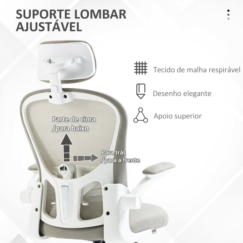 Cadeira de Escritório Basculante Cadeira de Escritório Giratória com Encosto Alto Apoio para a Cabeça Ajustável Suporte Lombar Apoio para os Braços Dobrável e Altura Ajustável Carga 120 kg 62x64x112-120 cm Cinza