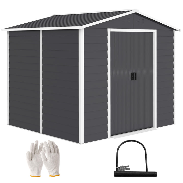 Abrigo de Jardim Exterior 4,4 m² 240x206x198 cm Abrigo de Jardim com Porta de Correr e Fechadura Armário para Jardim Pátio Cinza Escuro