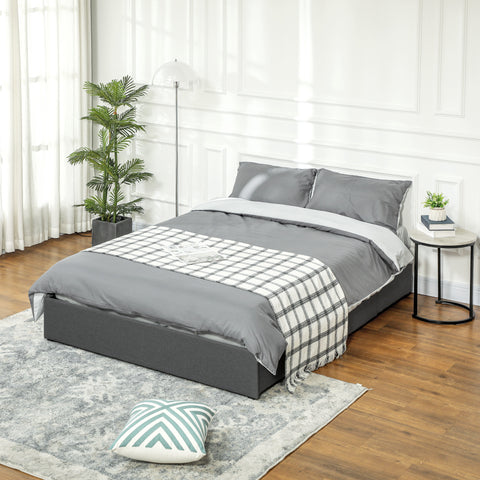 Estrutura de Cama Dupla 140x190 cm Estrutura Cama de Casal com 3 Gavetas e Estrutura de Metal Carga 363 kg Cinza