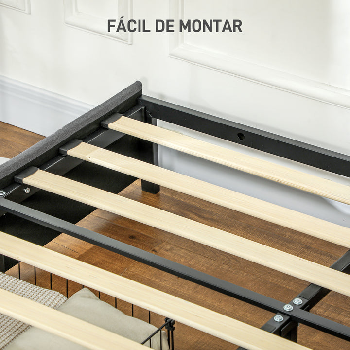 Estrutura de Cama Dupla 140x190 cm Estrutura Cama de Casal com 3 Gavetas e Estrutura de Metal Carga 363 kg Cinza