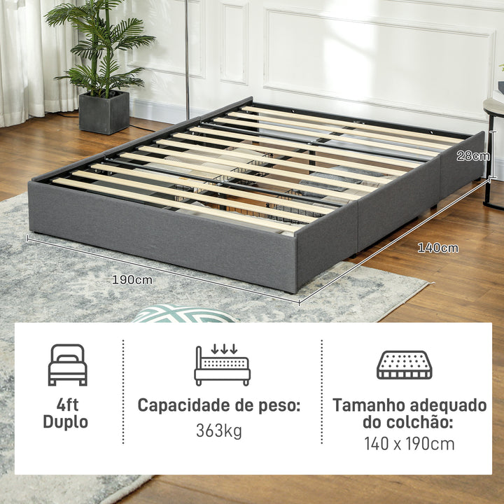 Estrutura de Cama Dupla 140x190 cm Estrutura Cama de Casal com 3 Gavetas e Estrutura de Metal Carga 363 kg Cinza
