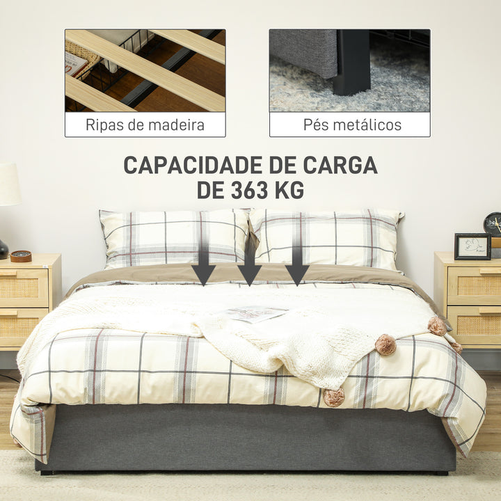 Estrutura de Cama Dupla 140x190 cm Estrutura Cama de Casal com 3 Gavetas e Estrutura de Metal Carga 363 kg Cinza