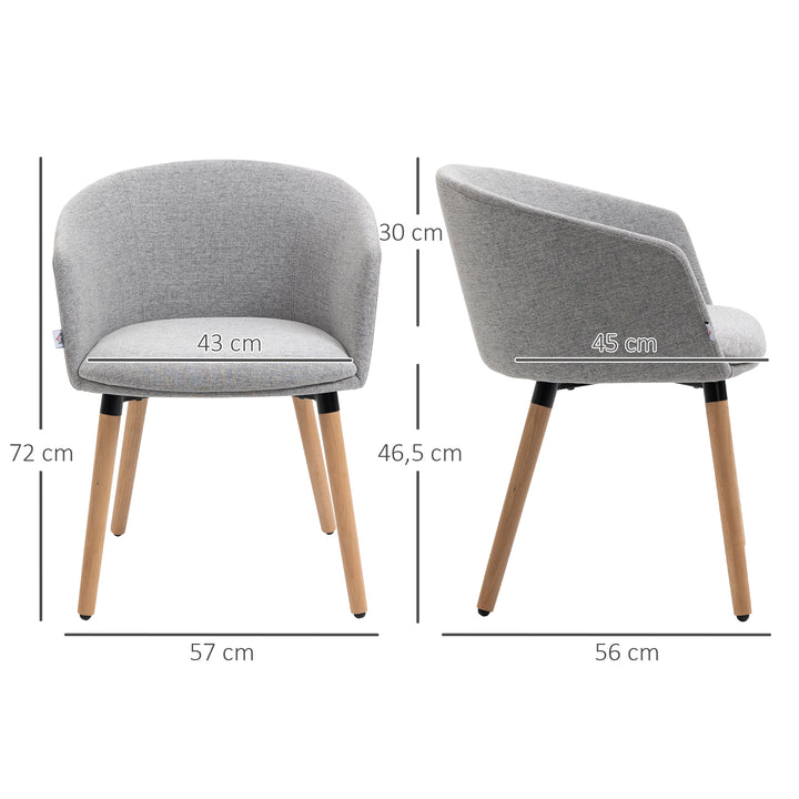 Cadeira de Sala de Jantar Cadeira Estofada em Linho Sintético com Apoio para os Braços e Pés de Madeira para Escritório Dormitório Carga 120kg 57x56x72cm Cinza